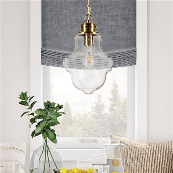 Annie 9.13" Wide Pendant with Glass Shade in Brass/Seeded - Picture 1 of 7